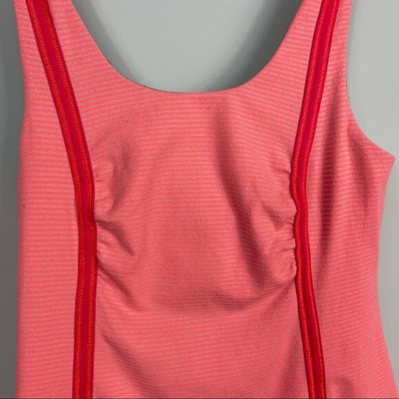 Lululemon Neon Orange Pink Striped Scoop Neck Tank Top Built In Sports Bra 4 - Picture 10 of 13